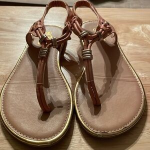 385 Fifth elastic back strap, gold accent sandals, Size 6, worn a few times,